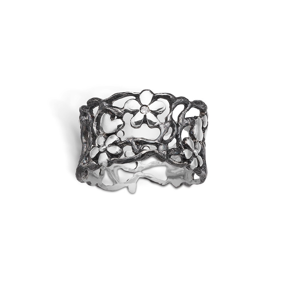 Blossom Silver Flowers and Hearts Ring